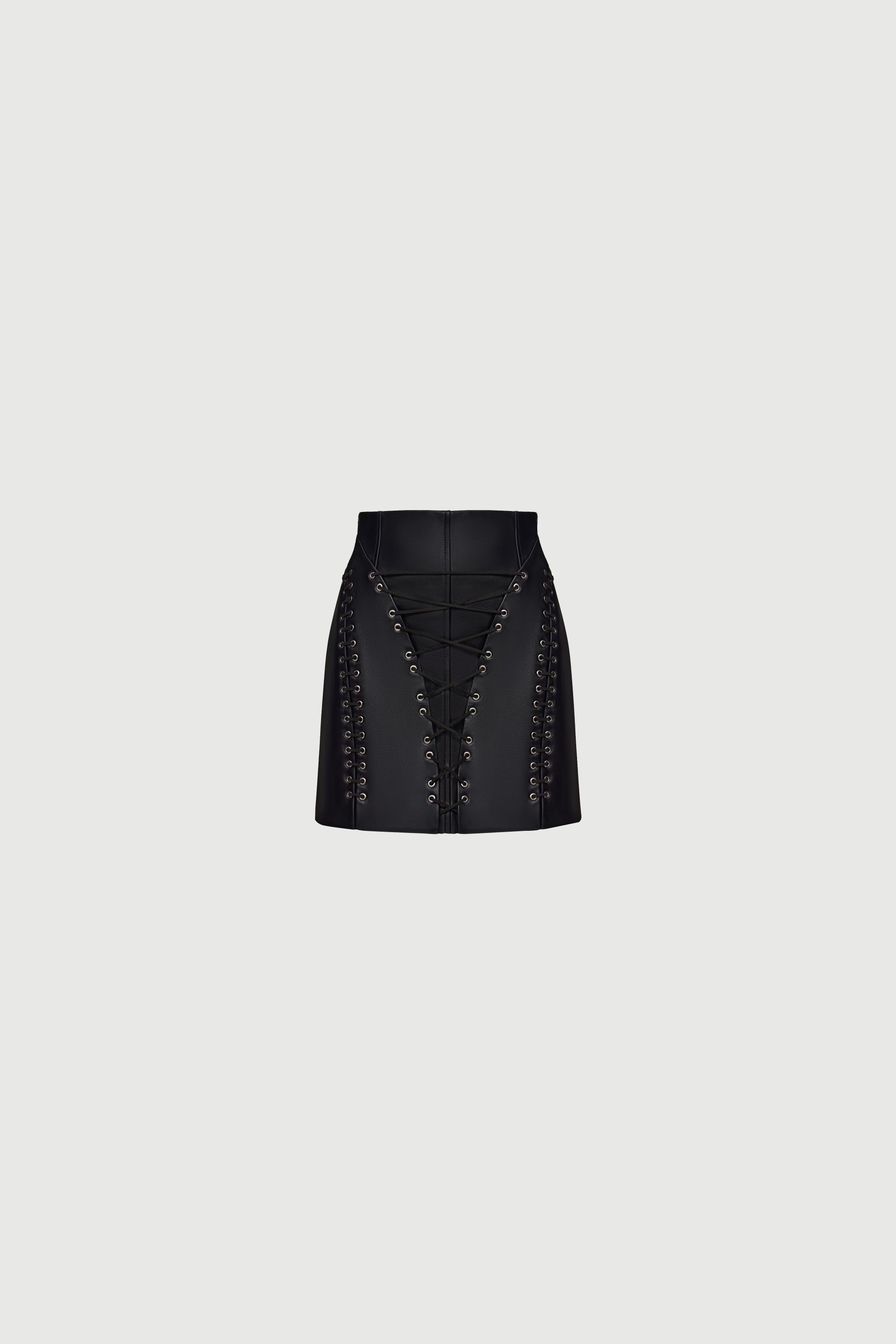 Lace up mini skirt, ЧЕРНЫЙ