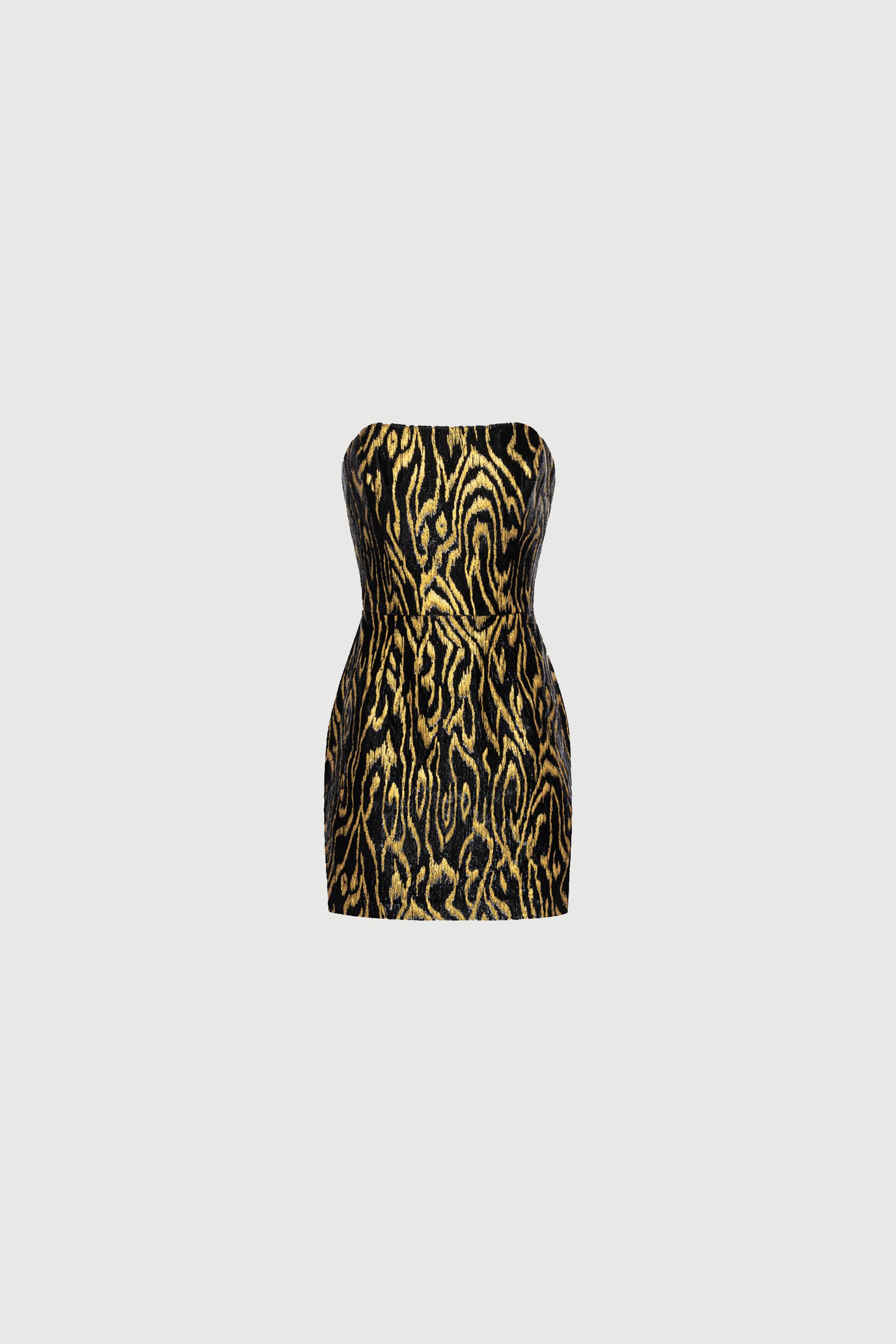 Tiger-Print Corset Mini Dress, ГЕОМЕТРИЧЕСКИЙ ПРИНТ