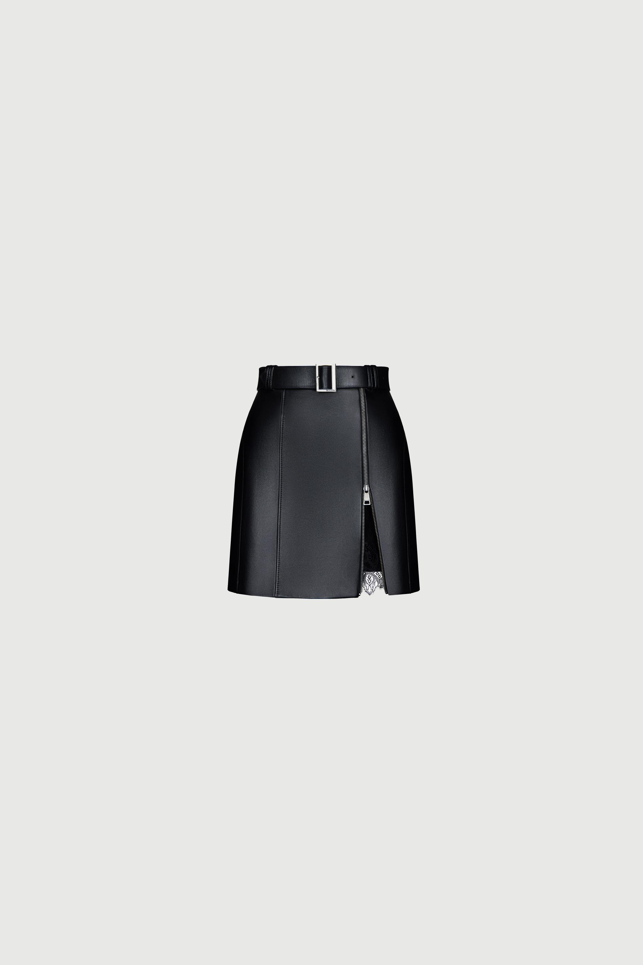 Biker Leather Mini Skirt, ЧЕРНЫЙ